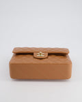 *SUPER RARE* Chanel 22S Caramel Brown Small Double Flap Bag in Lambskin Leather with Champagne Gold Hardware