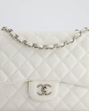 *SUPER FIRE PRICE* Chanel White Jumbo Classic Single Flap Bag in Caviar Leather with Silver Hardware