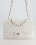 *SUPER FIRE PRICE* Chanel White Jumbo Classic Single Flap Bag in Caviar Leather with Silver Hardware