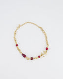 *HOT* Chanel Gold Necklace with Burgundy Stone Details and CC Logo