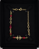 *HOT* Chanel Gold Necklace with Burgundy Stone Details and CC Logo