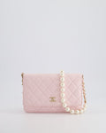 *HOT* Chanel Baby Pink Wallet on Chain in Lambskin Leather with Pearl Strap