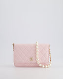 *HOT* Chanel Baby Pink Wallet on Chain in Lambskin Leather with Pearl Strap