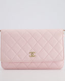 *HOT* Chanel Baby Pink Wallet on Chain in Lambskin Leather with Pearl Strap