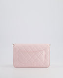 *HOT* Chanel Baby Pink Wallet on Chain in Lambskin Leather with Pearl Strap