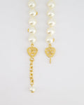 *HOT* Chanel White Pearl Chocker Necklace with Yellow Gold Logo Details