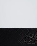 *HOT* Chanel Black Shiny Quilted Long Clutch in Coated Calfskin with Silver Hardware and Crystal CC Detail