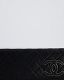 *HOT* Chanel Black Shiny Quilted Long Clutch in Coated Calfskin with Silver Hardware and Crystal CC Detail