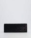*HOT* Chanel Black Shiny Quilted Long Clutch in Coated Calfskin with Silver Hardware and Crystal CC Detail
