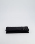 *HOT* Chanel Black Shiny Quilted Long Clutch in Coated Calfskin with Silver Hardware and Crystal CC Detail