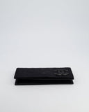 *HOT* Chanel Black Shiny Quilted Long Clutch in Coated Calfskin with Silver Hardware and Crystal CC Detail