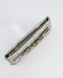 *RARE* Chanel Metallic Silver Paris Bombay Clutch in Python Leather and Antique Gold Hardware with Embellished Crystals