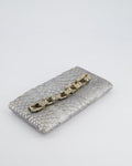 *RARE* Chanel Metallic Silver Paris Bombay Clutch in Python Leather and Antique Gold Hardware with Embellished Crystals