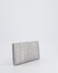 *RARE* Chanel Metallic Silver Paris Bombay Clutch in Python Leather and Antique Gold Hardware with Embellished Crystals
