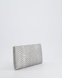 *RARE* Chanel Metallic Silver Paris Bombay Clutch in Python Leather and Antique Gold Hardware with Embellished Crystals
