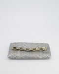 *RARE* Chanel Metallic Silver Paris Bombay Clutch in Python Leather and Antique Gold Hardware with Embellished Crystals
