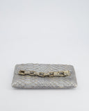 *RARE* Chanel Metallic Silver Paris Bombay Clutch in Python Leather and Antique Gold Hardware with Embellished Crystals