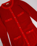 *HOT* Chanel Red Long Sleeve Knit Mini Dress with Multi Icon Logo Button Details FR 38 (UK 10)