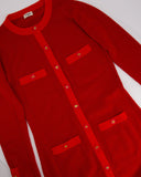 *HOT* Chanel Red Long Sleeve Knit Mini Dress with Multi Icon Logo Button Details FR 38 (UK 10)