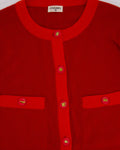 *HOT* Chanel Red Long Sleeve Knit Mini Dress with Multi Icon Logo Button Details FR 38 (UK 10)