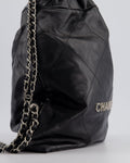 *FIRE PRICE* Chanel 22 Small Backpack Bag in Black Shiny Calfskin with Brushed Silver Hardware