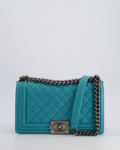 *FIRE PRICE* Chanel Teal Medium Boy Bag in Lambskin Leather with Ruthenium Hardware