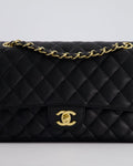 *HOT* Chanel Black Medium Classic Double Flap Bag in Caviar Leather with Gold Hardware