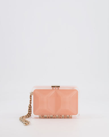 *COLLECTOR'S PIECE* Chanel Minaudi√®re Pink Plexiglass Clutch Bag With Champagne Hardware and Logo Detail