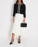 *SUPER HOT* Chanel 22C Black, White Metallic Tweed Trim Silk Jacket and Wide-Leg Trouser Set with Crystal CC Logo Detail Size FR 42-44 (UK 14-16) Jacket RRP ¬£5,420