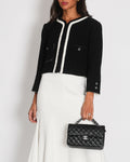 *SUPER HOT* Chanel 22C Black, White Metallic Tweed Trim Silk Jacket and Wide-Leg Trouser Set with Crystal CC Logo Detail Size FR 42-44 (UK 14-16) Jacket RRP ¬£5,420
