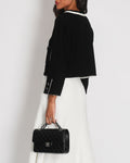*SUPER HOT* Chanel 22C Black, White Metallic Tweed Trim Silk Jacket and Wide-Leg Trouser Set with Crystal CC Logo Detail Size FR 42-44 (UK 14-16) Jacket RRP ¬£5,420