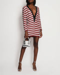*HOT* Saint Laurent Red, White & Black Sequin Striped Dress with Shoulder Pad Detail Size FR 36 (UK 8)