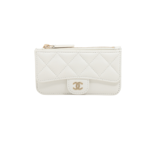 Chanel Matelasse Caviar White 5 Slot Zipper Card Case