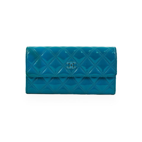 Chanel Long Patent Blue Wallet
