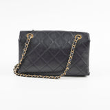Chanel Logo Enchained Quilted Calfskin Medium Black Flap Bag