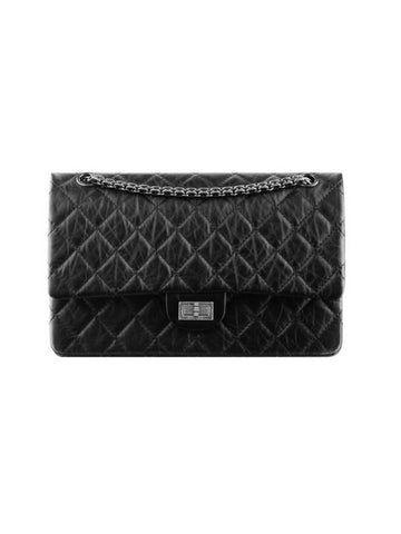 255 Chain Vintage Calfskin Ruthenium  Large Flap Shoulder Bag Black Chanel