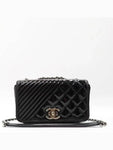 A92796 Black Patent Chevron COCO Boy Silver Logo Chain Shoulder Bag Chanel