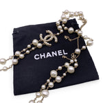Chanel Long Double Strand Faux Pearl Necklace With Cc Logo