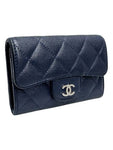 A80799 Navy caviar skin silver snap card holder business wallet Chanel