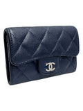 A80799 Navy caviar skin silver snap card holder business wallet Chanel