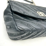 balenciaga Calfskin Logo Matelasse S BB Round Shoulder Bag Black LA43555