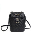 Backpack Grained Shiny Calfskin Gold Metal Black Chanel
