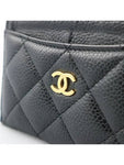 AP0213 Black grained calf caviar skin COCO gold logo classic card holder Matrasse wallet Chanel