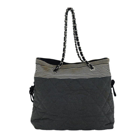 Chanel Matelasse Chain COCO Mark Tote Bag Canvas Gray CC Auth ac2943
