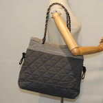 Chanel Matelasse Chain COCO Mark Tote Bag Canvas Gray CC Auth ac2943