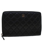 Chanel Long Wallet Lamb Skin Black CC Auth am4587