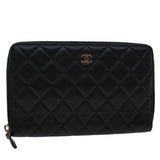 Chanel Long Wallet Lamb Skin Black CC Auth am4587