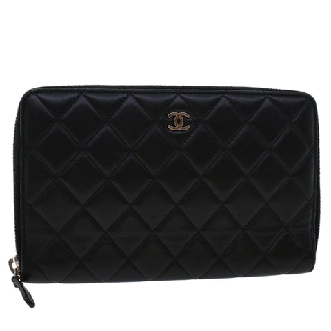 Chanel Long Wallet Lamb Skin Black CC Auth am4587