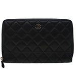 Chanel Long Wallet Lamb Skin Black CC Auth am4587
