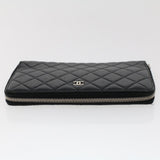 Chanel Long Wallet Lamb Skin Black CC Auth am4587